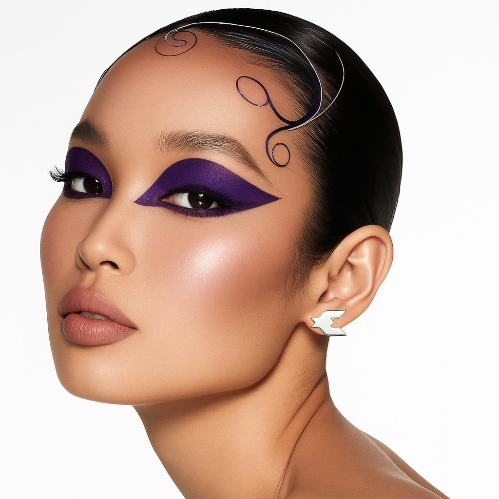 Model wearing out houndstooth earrings, satin brushed finish