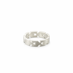 Silver ring with a textured design on a white background